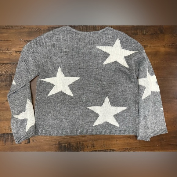Promesa Gray And White Star Sweater SMALL bell Sleeve Cuffs - Picture 4 of 4